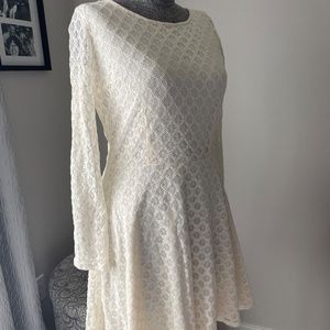 Cream colored lace overlay long sleeve mini dress